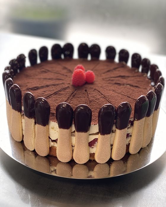 Torte mit Biskotten-Rand und Kakao